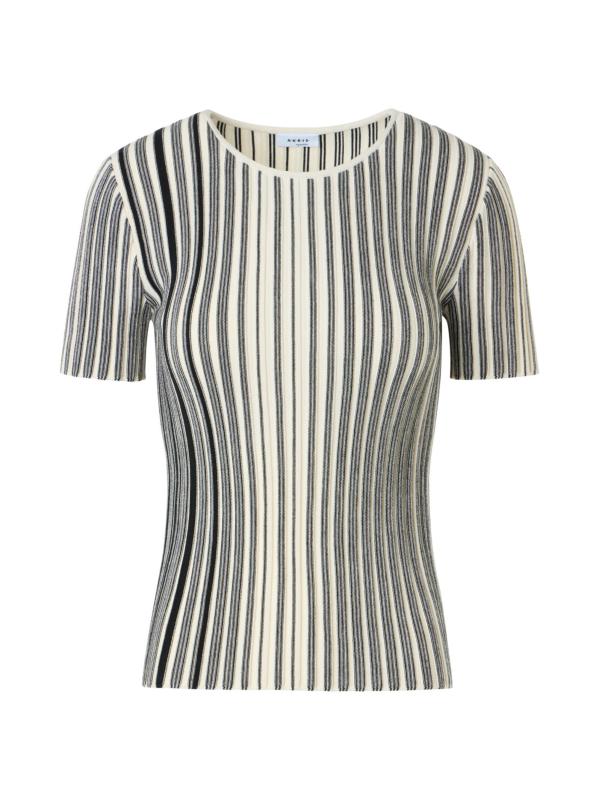 #1: سترة محبوكة من الصوف المقلّم - بلاك + كريم