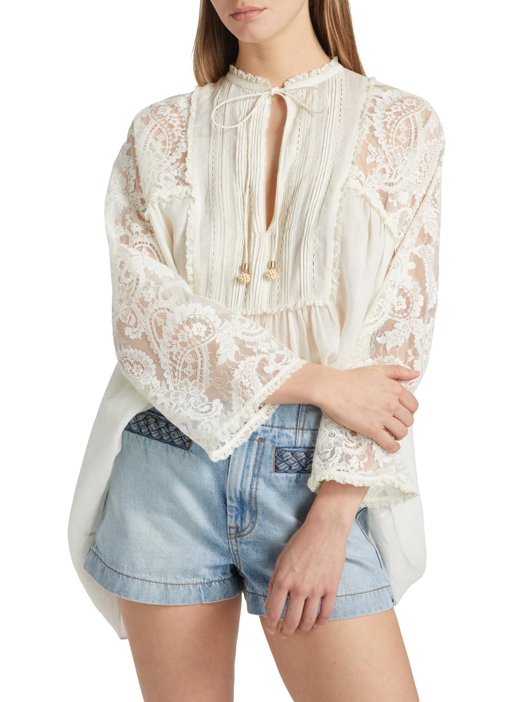 Shop Zimmermann - Ascension Lace Yoke Tunic | Saks Fifth