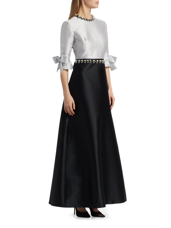 #3: قميص وخصر من الساتان المزين بلونين - أسود+فضي