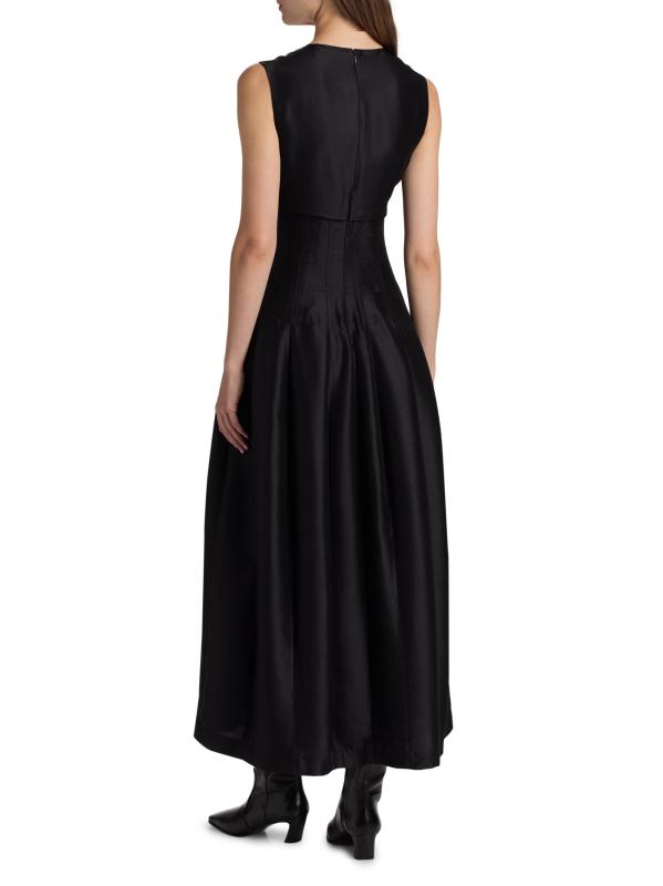 #4: فستان متوسط الطول من استيفانيا شانتونغ سيلك فيت آند فلير - أسود