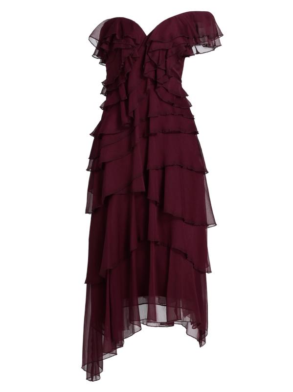 فستان إيمالين شيفون كاسكيد متوسط الطول بأكتاف مكشوفة