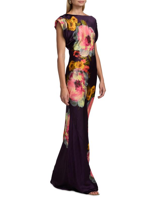 #7: فستان Elroy الطويل بقصة منحازة بنقشة الزهور - طباعة منتصف الليل