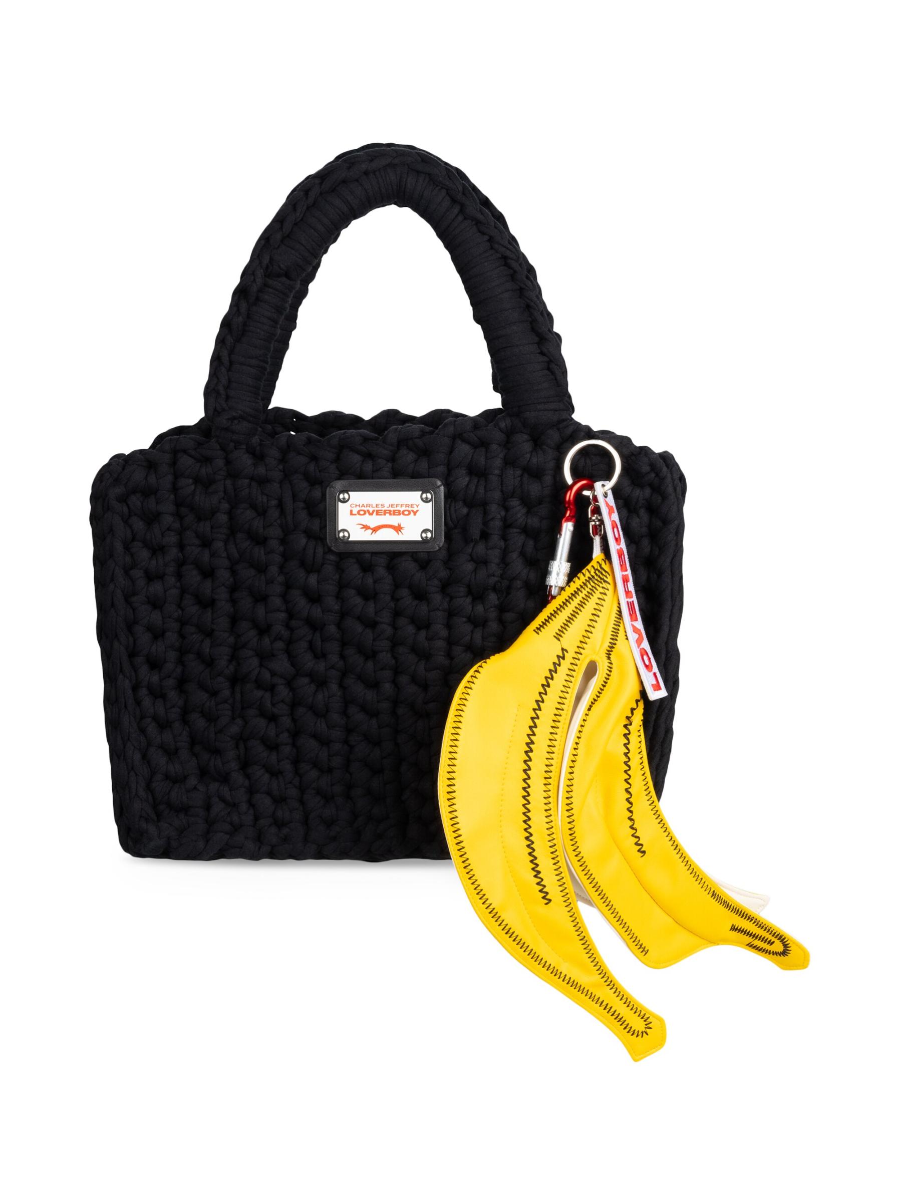 関税送料込♪Charles Jeffrey LOVERBOY/Knitted Bucket Bag BUCKET BAG WITH BANANA PEEL KEYRING in BLUE