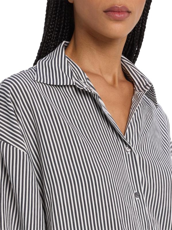 #4: قميص مخطط كبير الحجم من برونا - أزرق + أبيض