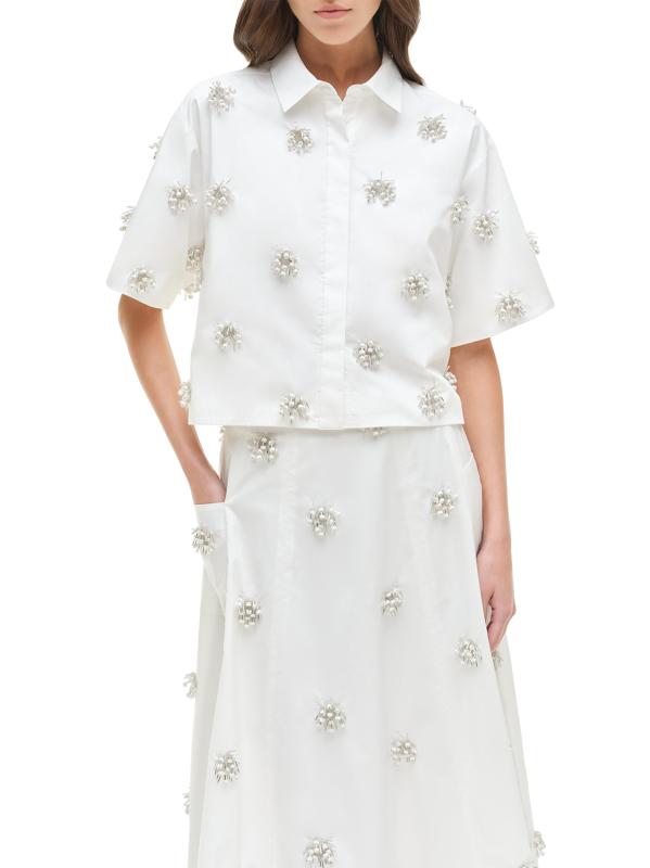 #4: قميص كوزمو كروب كامب مزيّن بالخرز - أبيض