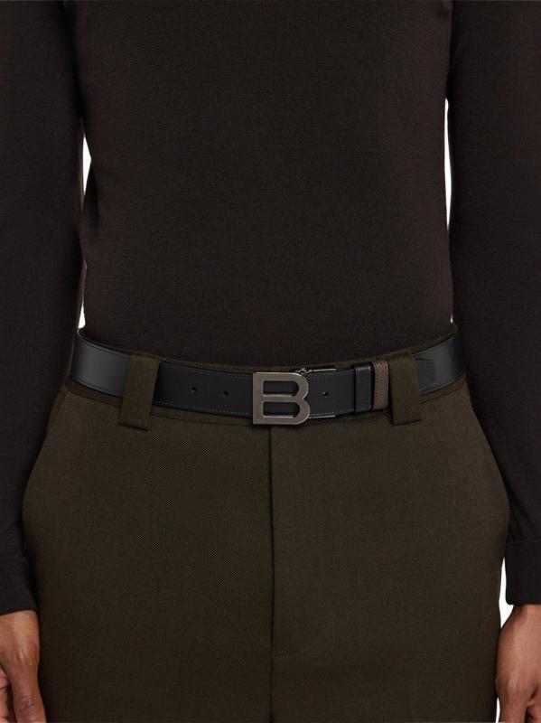 #2: حزام جلدي ذو وجهين بشعار B - أسود