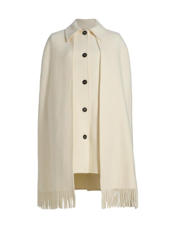 Fringe Bouclé Wool Cape Coat
