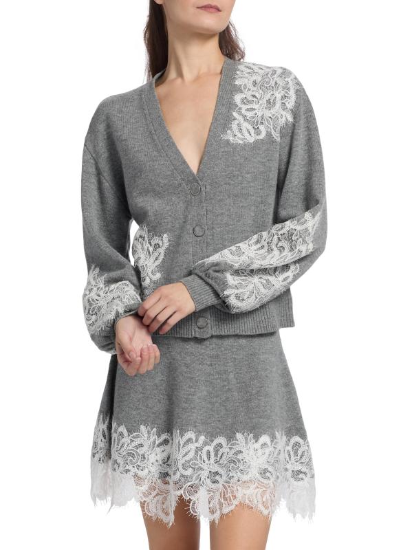#2: كارديجان من الصوف والكشمير بتفاصيل من الدانتيل بيري - هيذر جراي كومبو