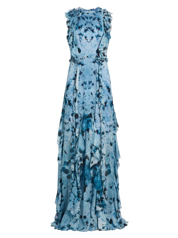 【送料関税込】MARCHESA NOTTE スパンコールガウン 花柄 Marchesa Notte - 花柄ラッフル・ジョーゼット・ガウン を