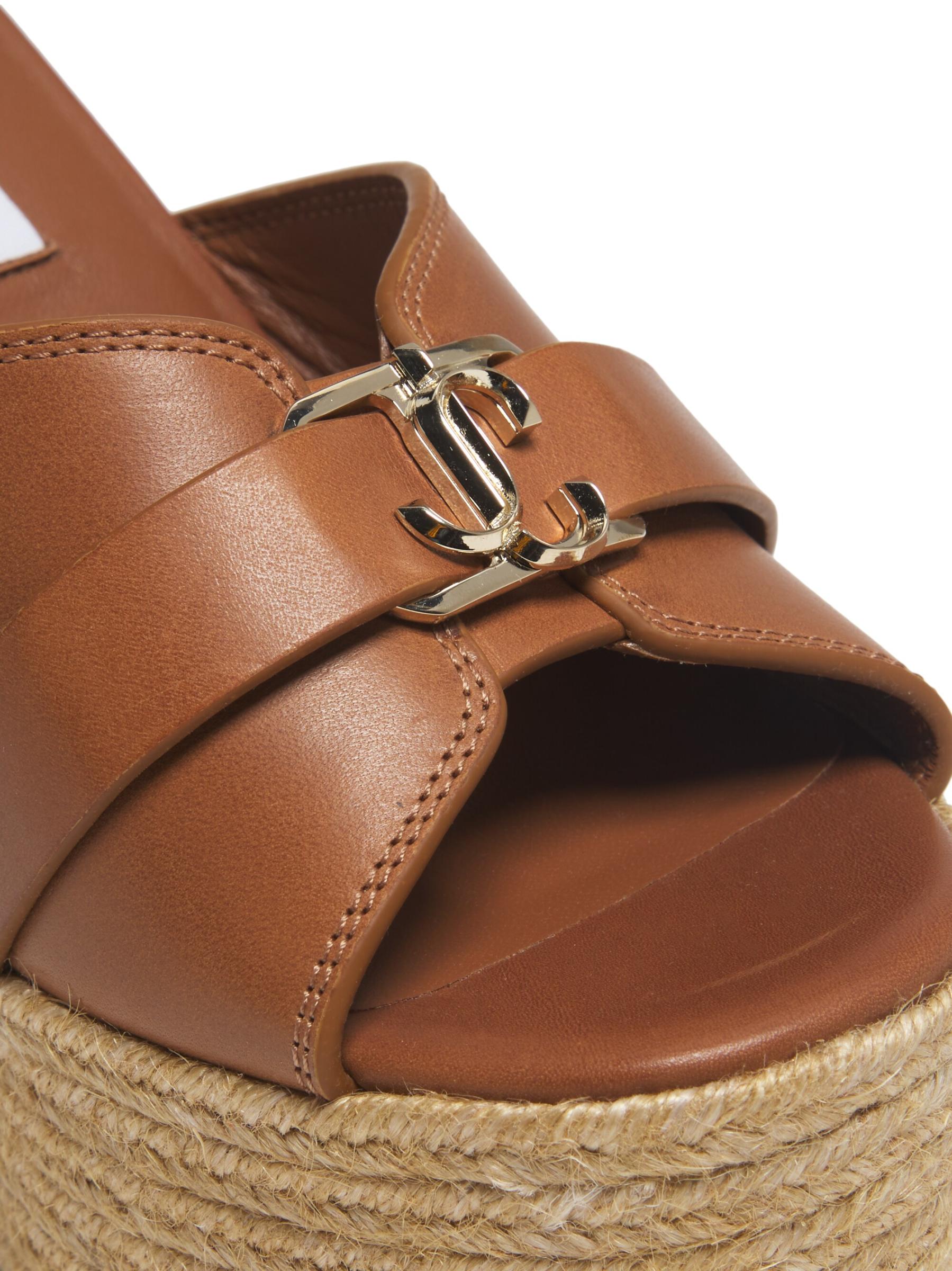 ■Jimmy Choo■Leda 100 プラットフォーム ウェッジサンダル Leda Wedge 100 |Tan Nappa Leather Mule Wedge | JIMMY CHOO