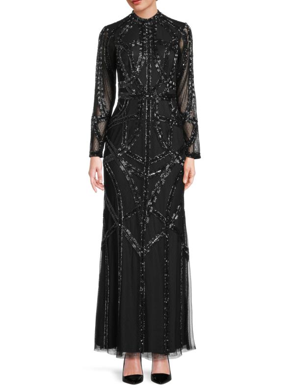 #6: فستان شبكي مطرز - أسود