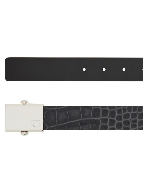 #3: حزام ذو وجهين من الجلد المنقوش بالتماسيح بإبزيم مربع - أسود