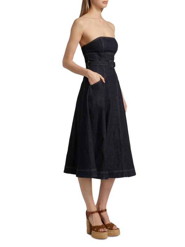 Shop Self-Portrait - Bandeau Denim A-Line Midi-Dress | Saks