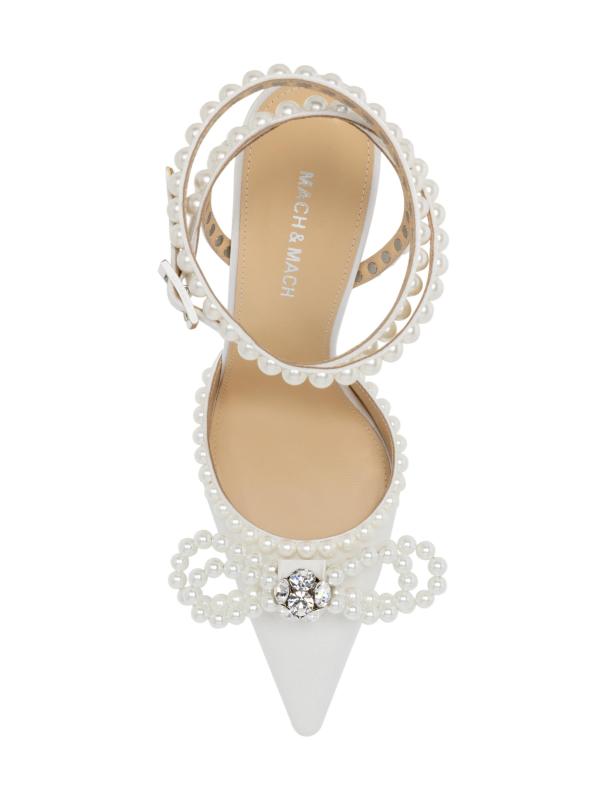 #4: حذاء ساتان مزيّن بفيونكة مزدوجة 110 ملم - أبيض