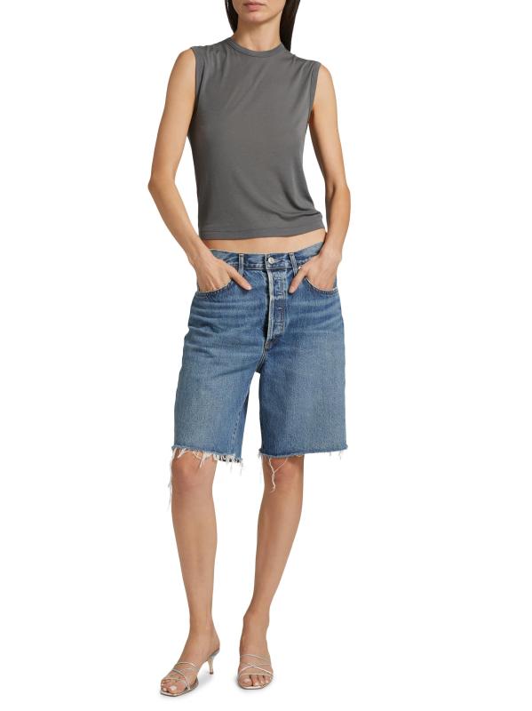 #7: شورت جينز من التسعينيات - خراب متوسط عتيق باللون النيلي