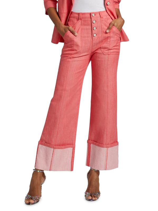 Shop Cinq à Sept Benji High-Rise Cuffed Wide-Leg Jeans Saks
