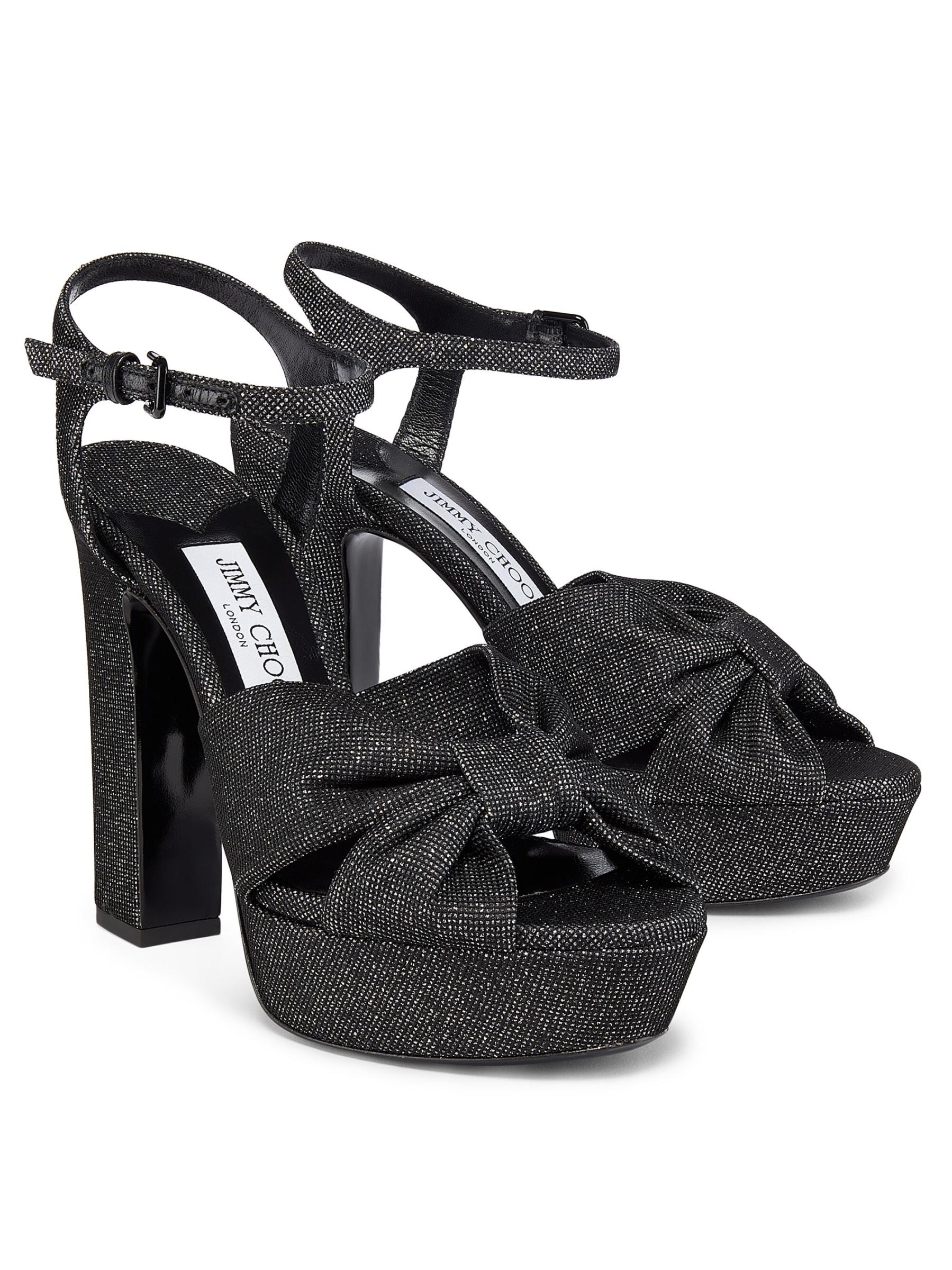 【Jimmy Choo】Heloise120ノットデニムプラットフォームサンダル Jimmy Choo - Heloise Knotted Denim Platform Sandal, 120mm