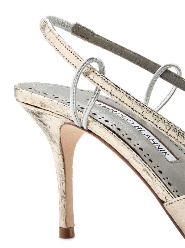 #5: حذاء سلينغ باك من الجلد المنقوش على شكل ثعبان 70 ملم من توكي - فضة