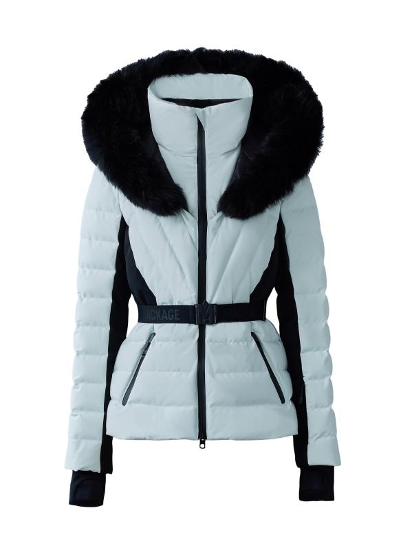 Shop Mackage Elita Belted Down Ski Jacket With Shearling Hood