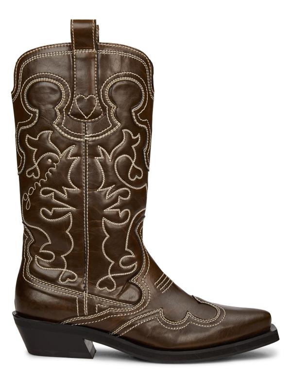 حذاء متوسط العمود مطرز من الجلد الصناعي مقاس 40 مم