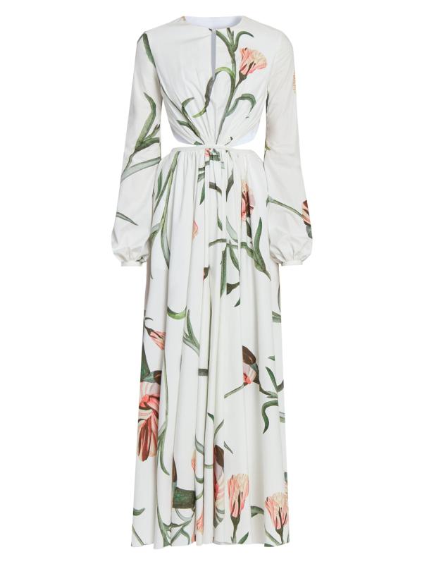 Floral Cotton Cut-Out Waist Maxi Dress