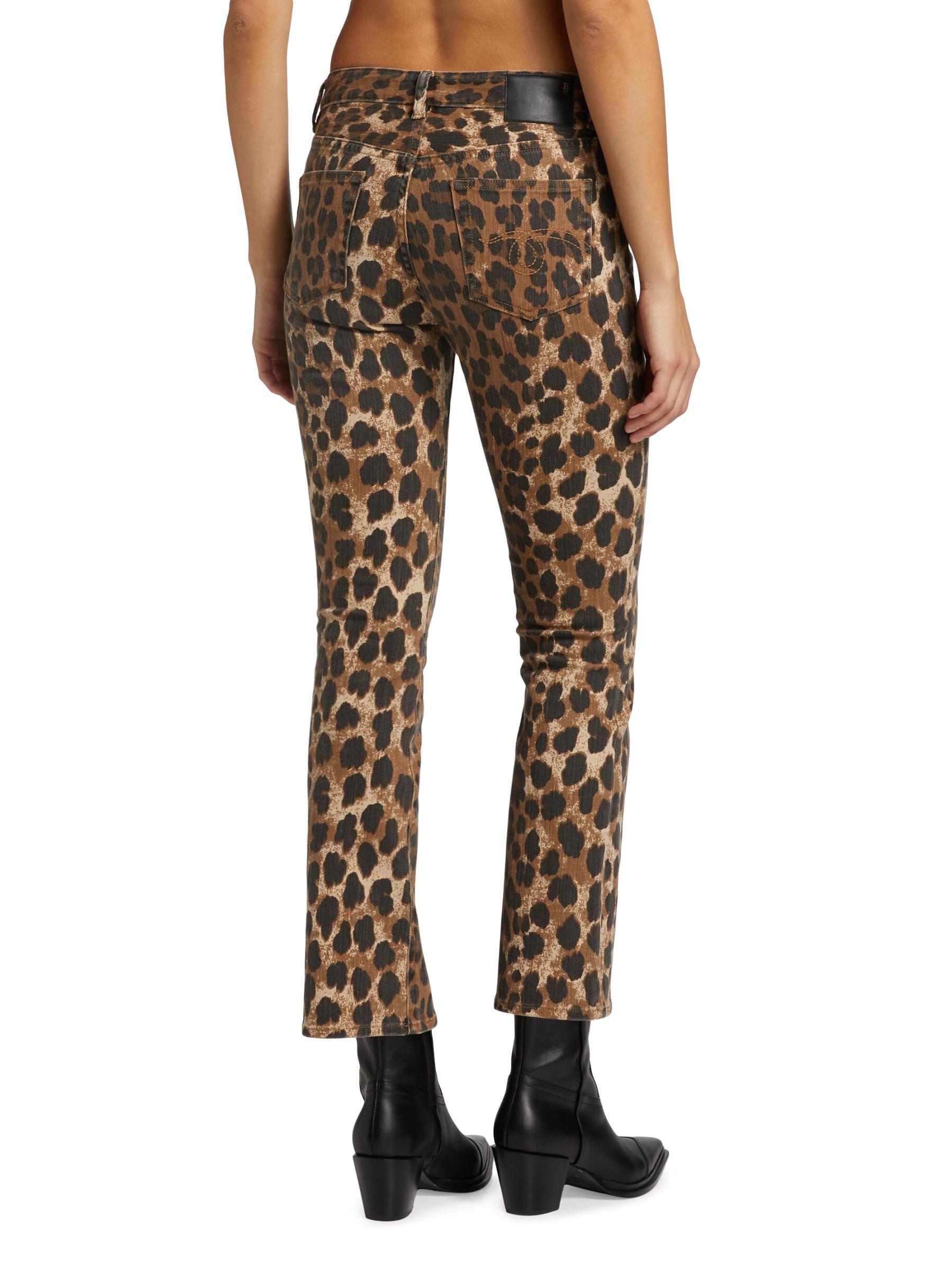 Shop R13 - Kick Fit Stretch Leopard Mid-Rise Flare Jeans