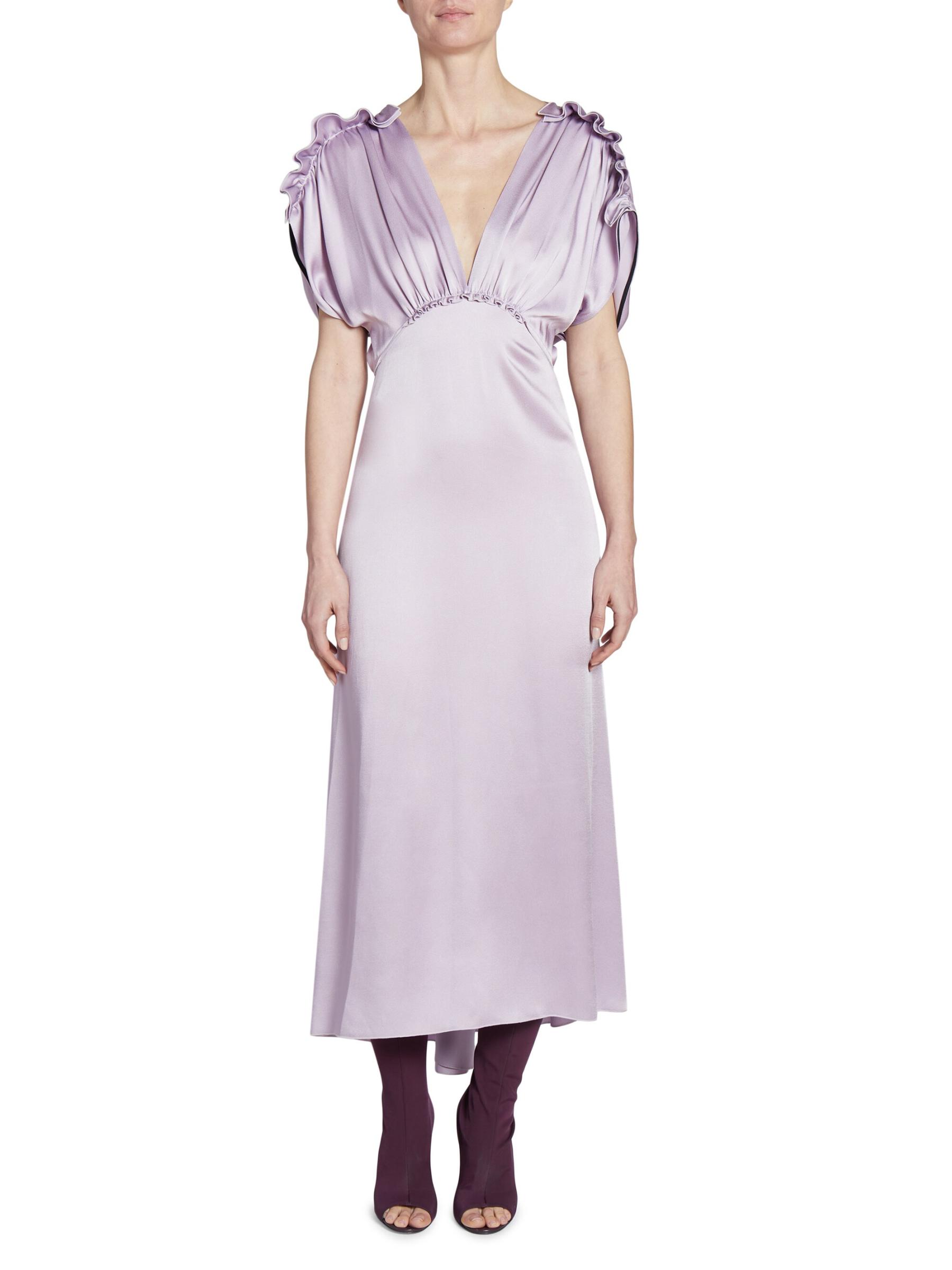 Shop Victoria Beckham - Satin V-Neck Ruffled Midi-Dress