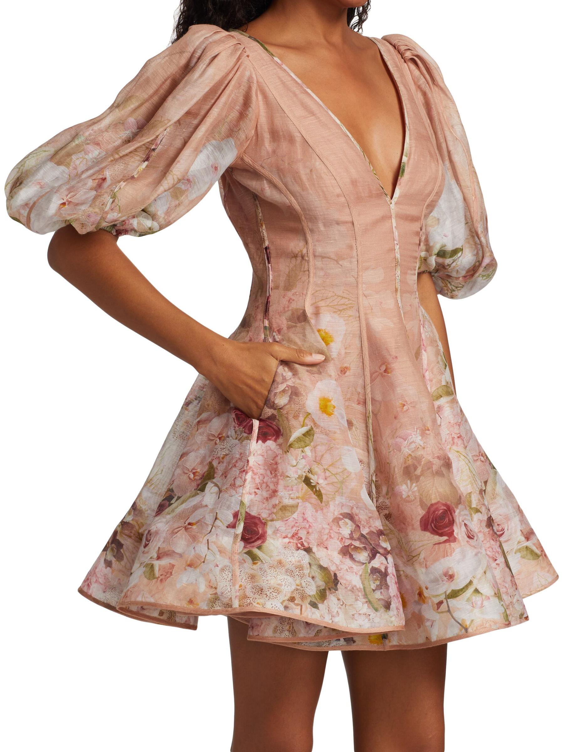 Garden Puff Dress ピンク PRETTYGARDEN Women's Spring Midi Dress Long Puff Sleeve Wrap