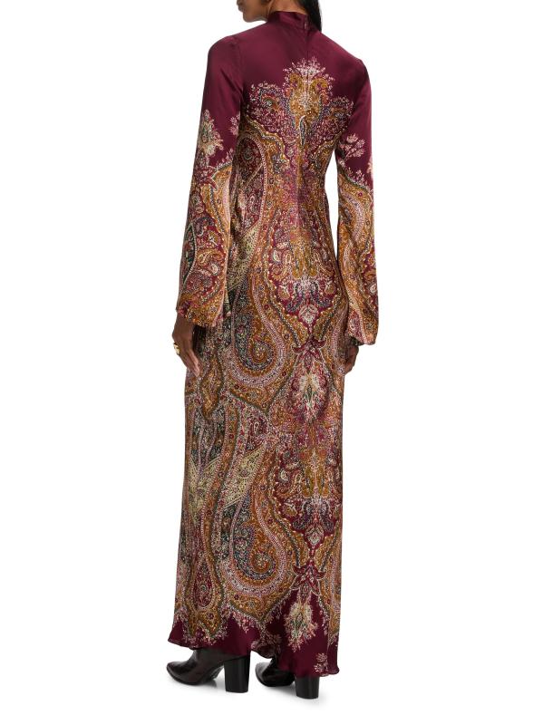 #4: فستان شيفا ساتان طويل بياقة عالية - عنابي اللون