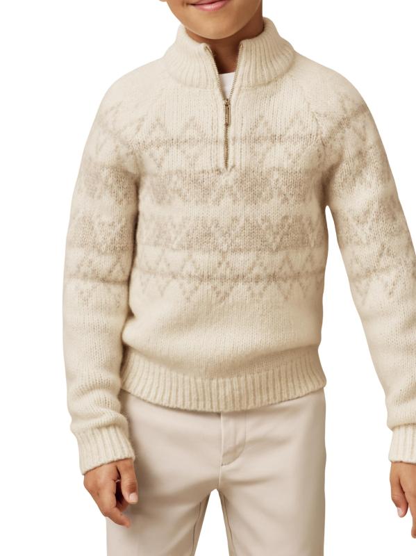 #2: سترة كلاوس من الصوف المخلوط بالصوف للأولاد والصبيان الصغار - أوف وايت