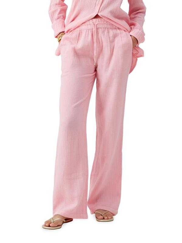 #2: بنطال كريسي كرينكل من القطن واسع الساق - وردة