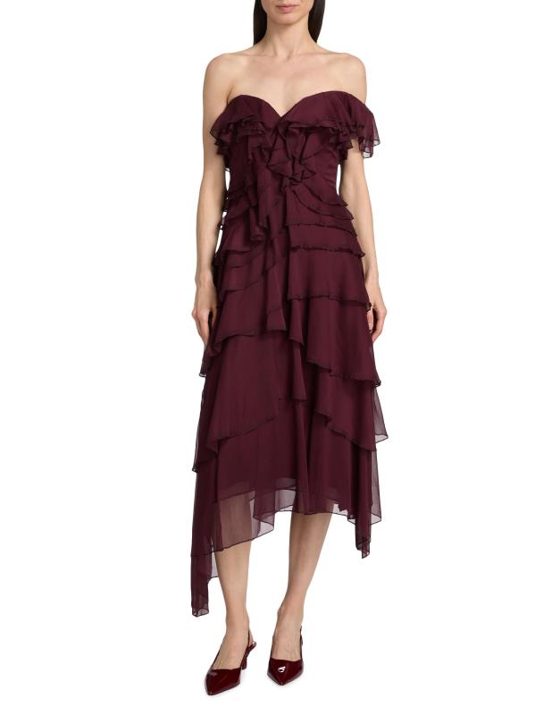 #2: فستان إيمالين شيفون كاسكيد متوسط الطول بأكتاف مكشوفة - بينوت نيور