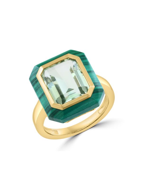 خاتم من الذهب الأصفر والأحجار الكريمة عيار 14 قيراط