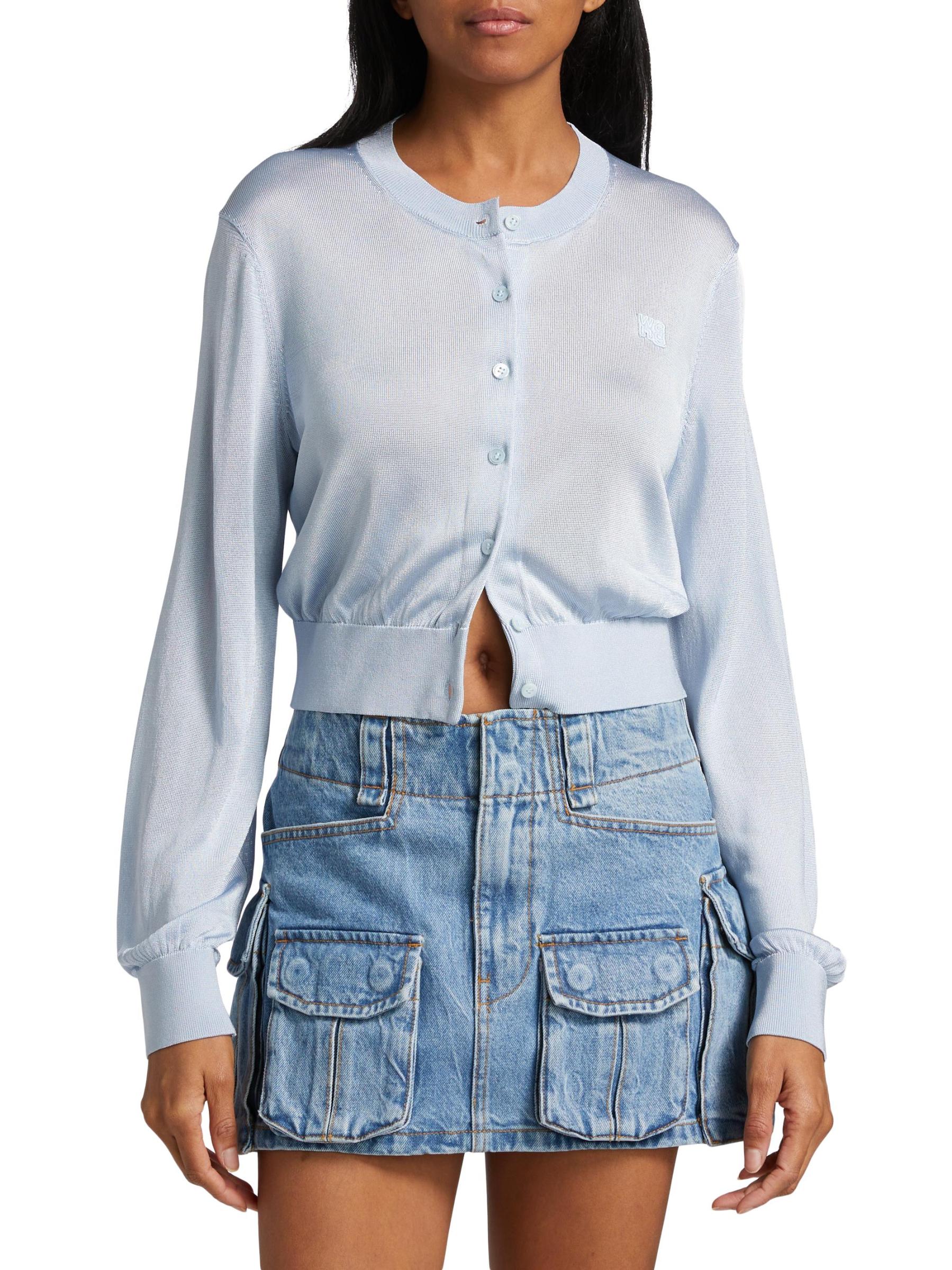 Shop Alexander Wang - Embroidered Logo Crop Cardigan | Saks