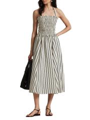 送料関税無【LAUREN RALPH LAUREN】STRIPED COCKTAIL DRESS Striped Belted Taffeta Cocktail Dress