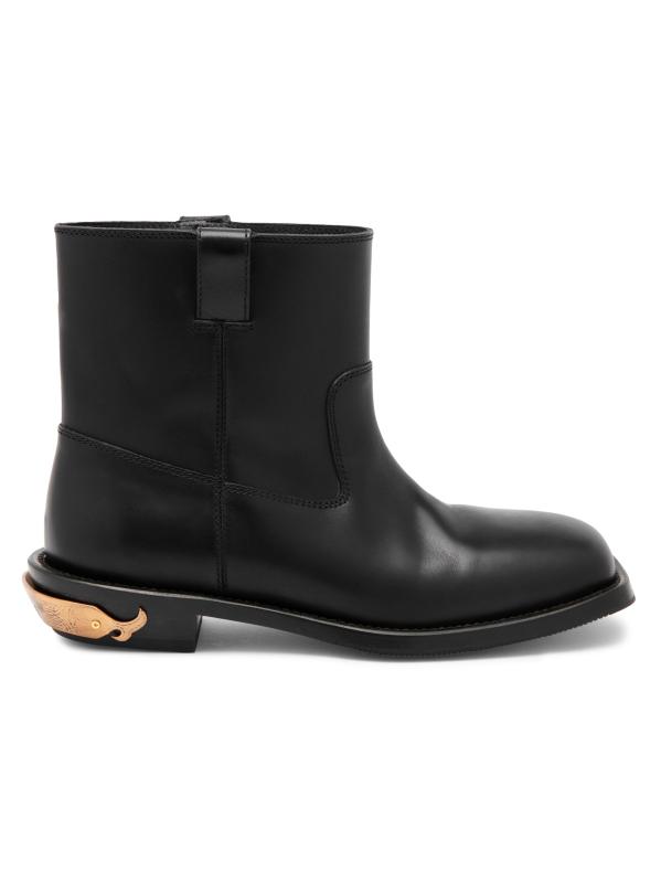 Leather Logo Spur Ankle Boots