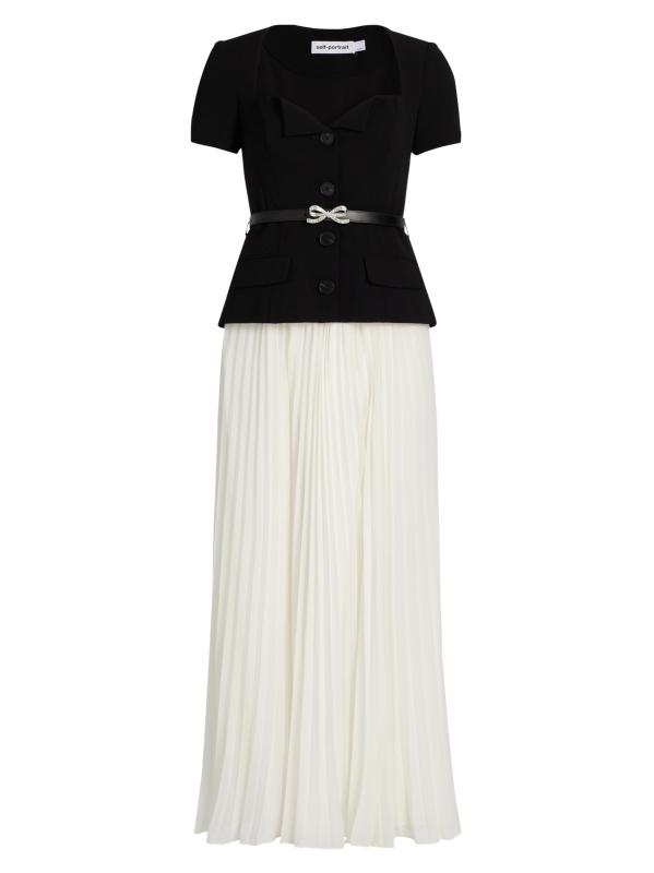 فستان كومبو متوسط الطول بحزام من الشيفون