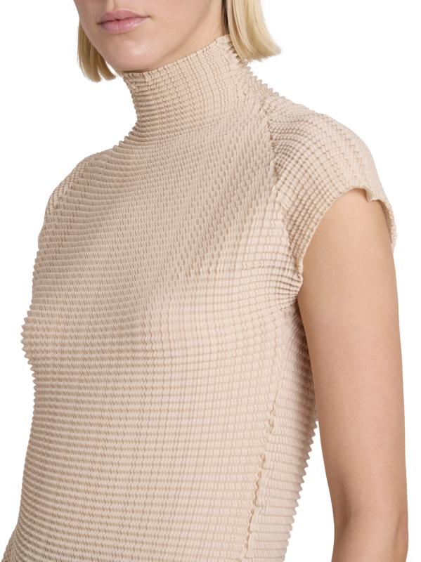 イッセイミヤケ　トップス　ウーリープリーツ　薄い杢グレー系 Issey Miyake - ウーリープリーツトップ をオンライン購入