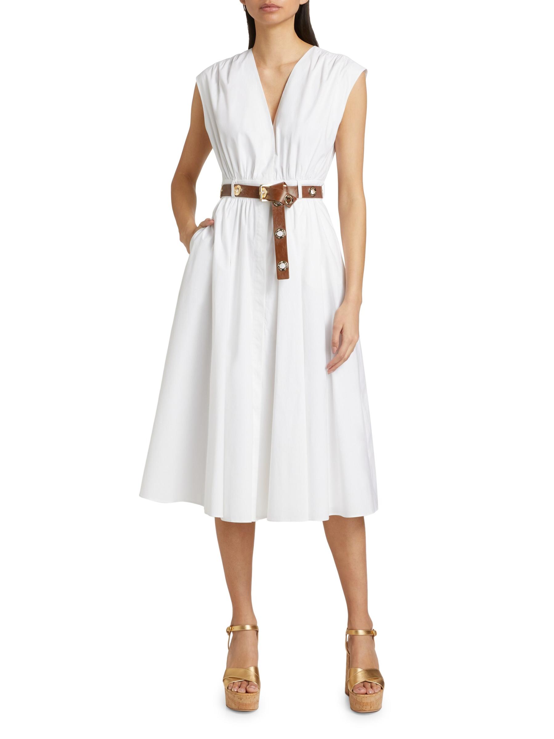 Shop MICHAEL Michael Kors - Stretch-Cotton Poplin Belted