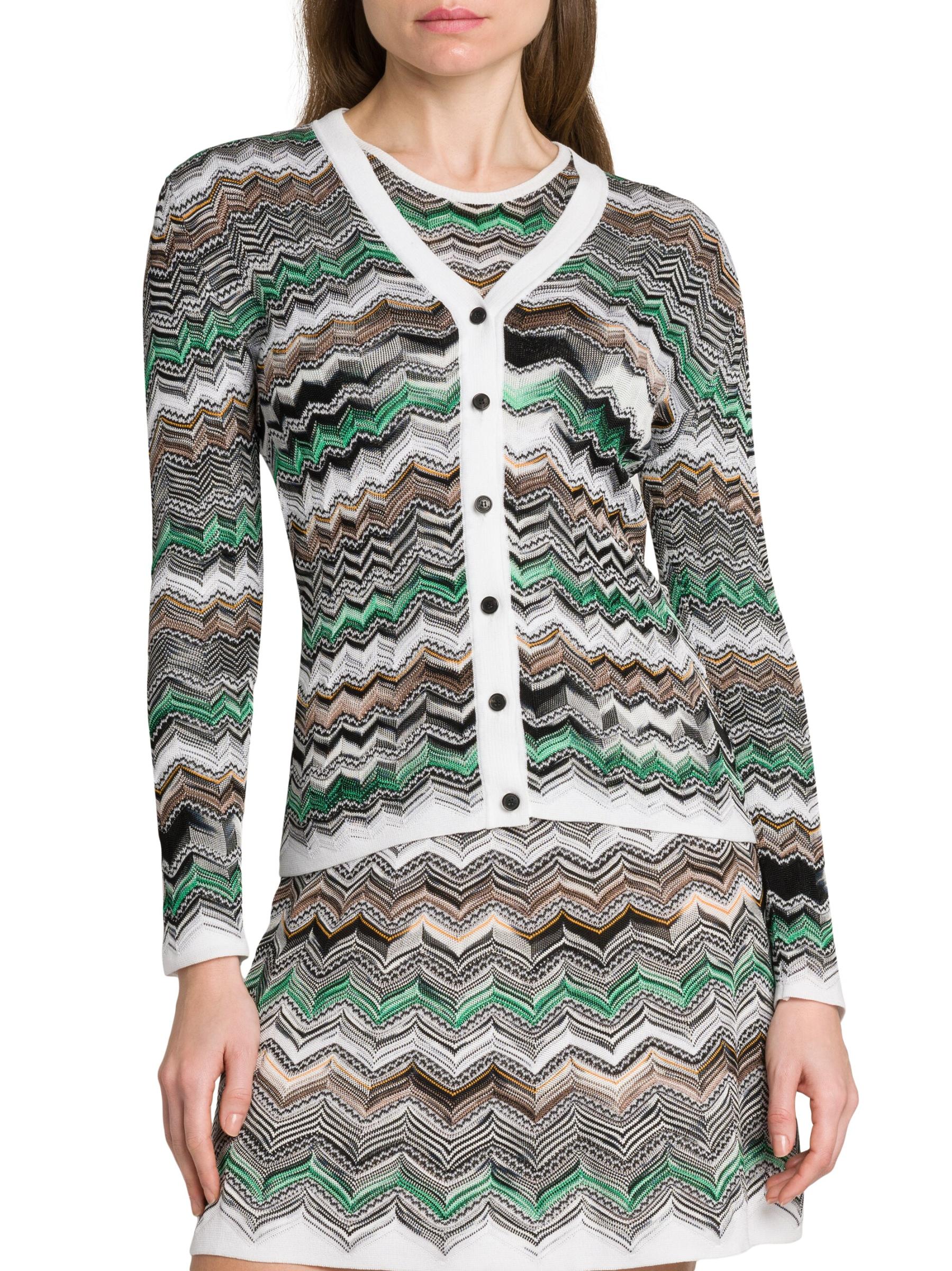 missoni カーディガン Missoni Zigzag-intarsia Metallic-knit Cardigan Silver Missoni