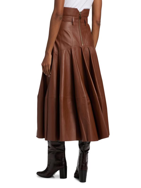 #4: تنورة متوسطة الطول بخصر مزدوج من الجلد Hypnotic - أسمر