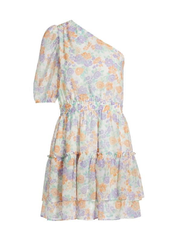 فستان قصير متعدد الطبقات بكتف واحد