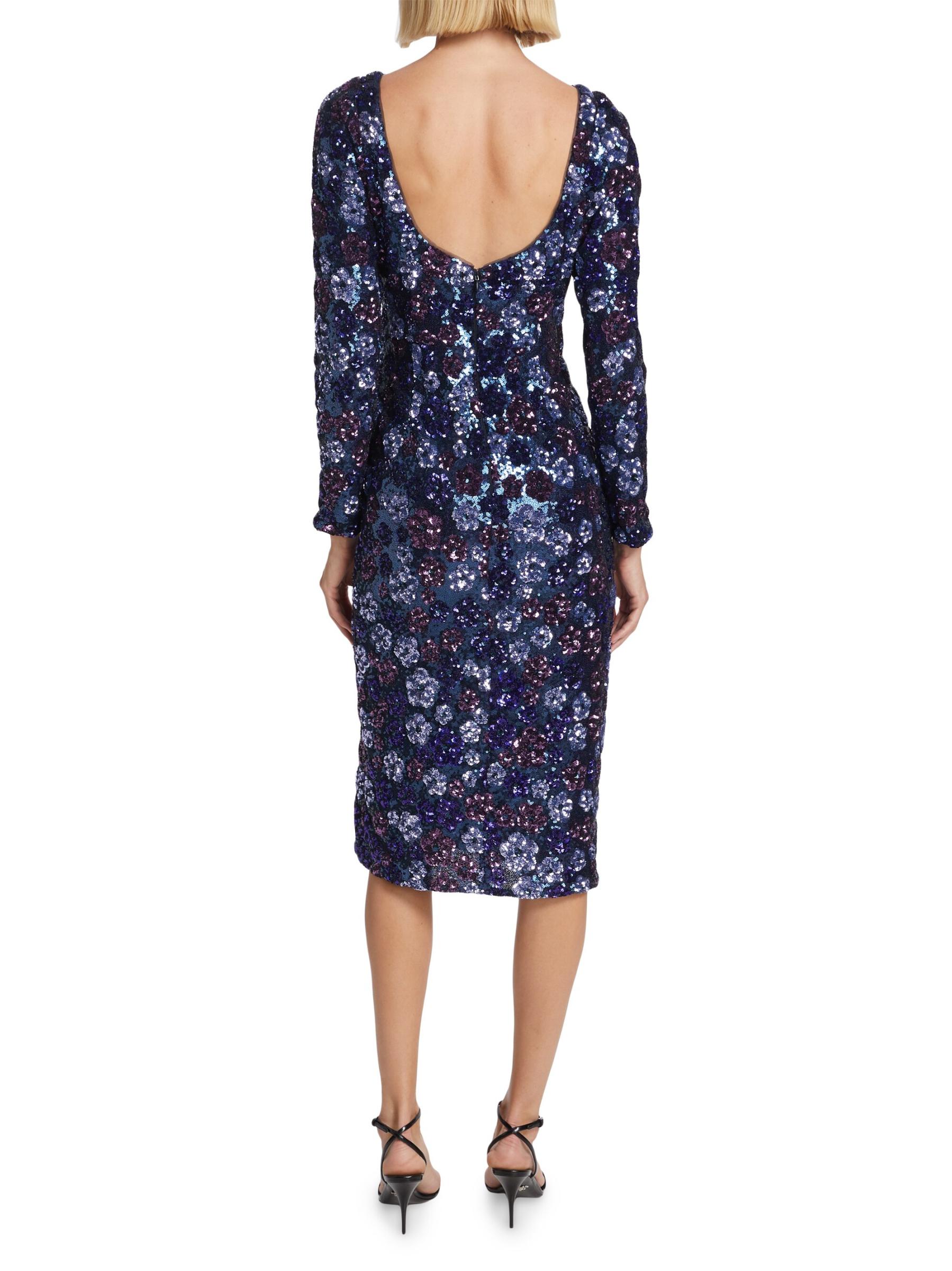 Marchesa Notte 装飾 チュール カクテルドレス Marchesa Notte - 長袖スパンコールチュールカクテルミディ