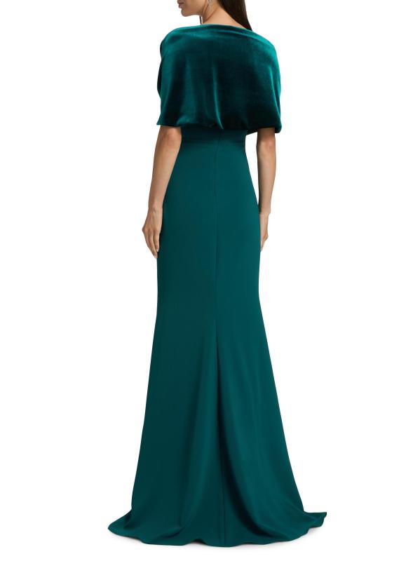 #4: فستان من الكريب القابل للتمدد بياقة على شكل شال - بط نهري صغير