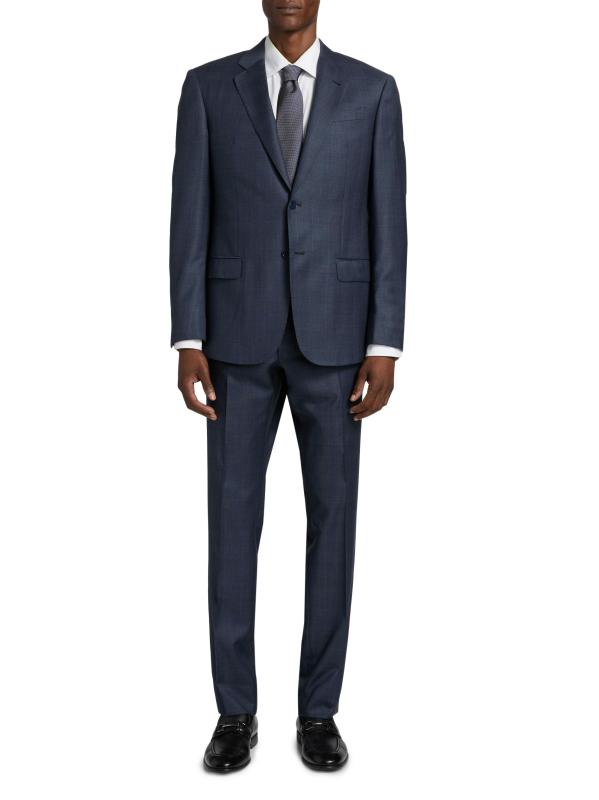 #2: بدلة أحادية الصدر من الصوف المنقوش - اللون الرمادي