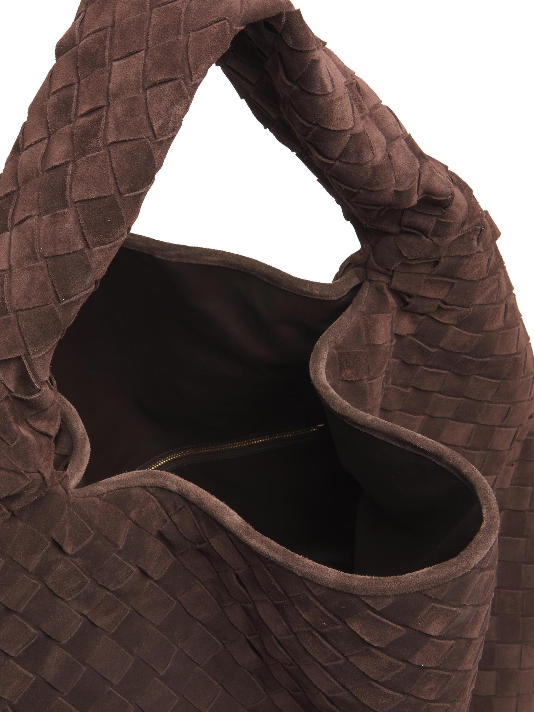 Shop Bottega Veneta - Large Hop Intrecciato Suede Hobo Bag
