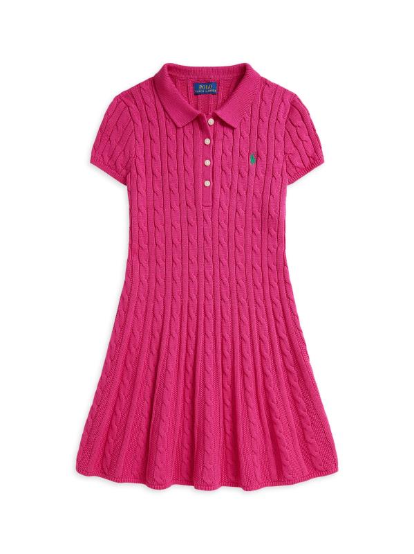 سترة بولو محبوكة بالكابلات للفتيات الصغيرات والفتيات