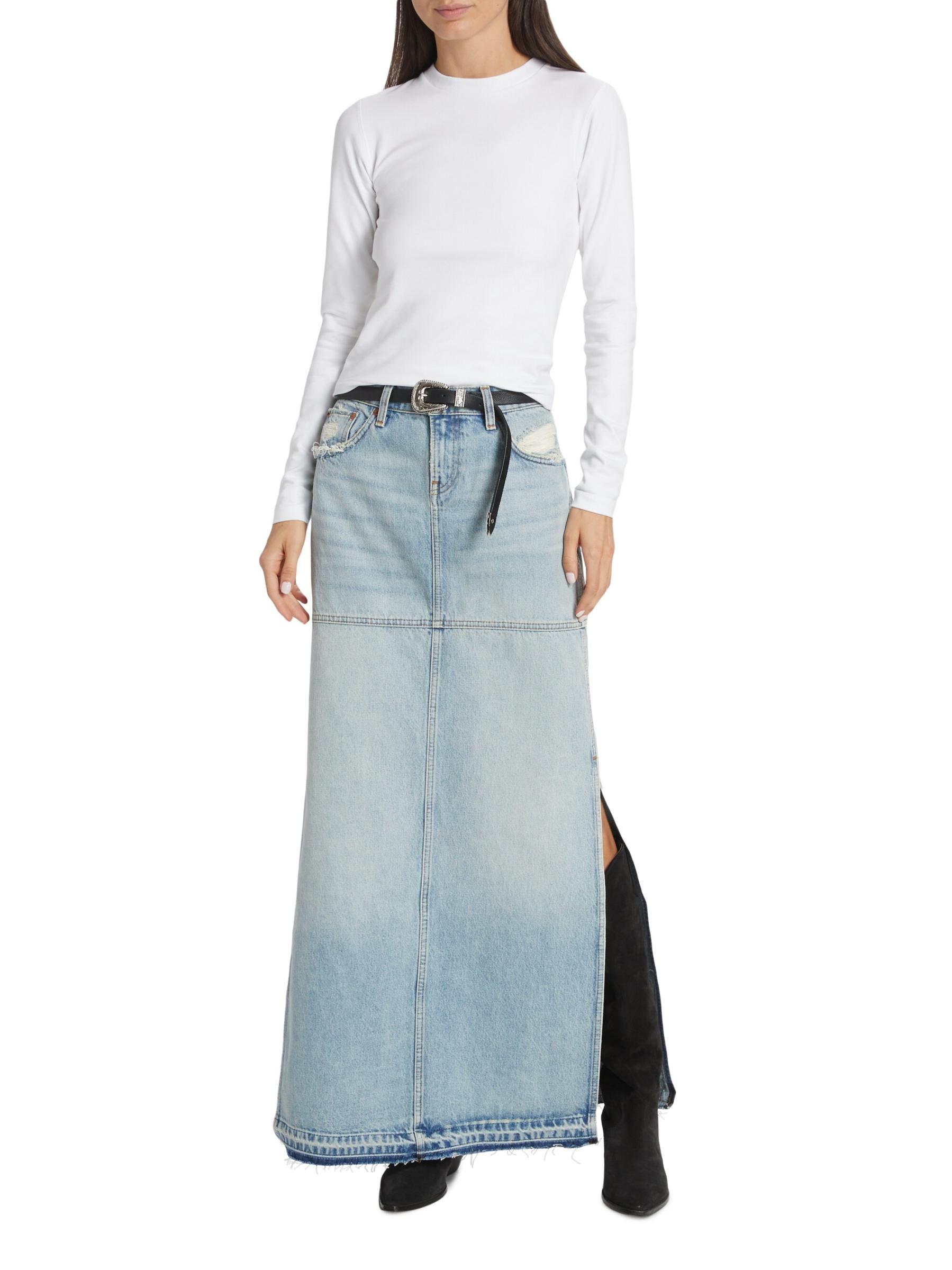 Shop RE/DONE - Distressed A-Line Denim Skirt | Saks Fifth