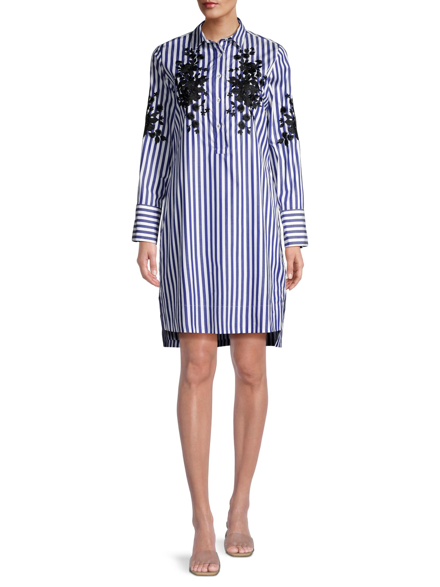 Shop ROSSO35 - Embroidered Striped Shirtdress | Saks Fifth