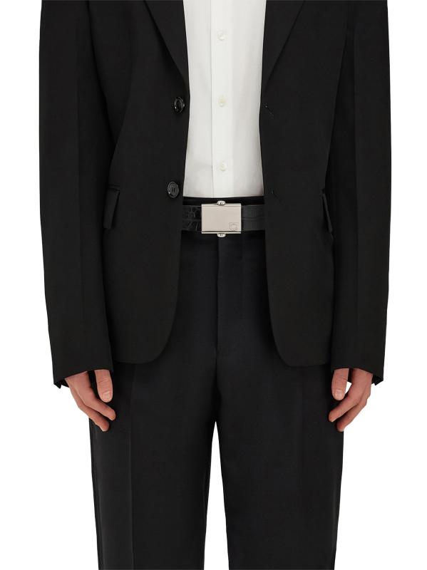 #2: حزام ذو وجهين من الجلد المنقوش بالتماسيح بإبزيم مربع - أسود